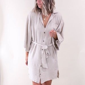 Linen button up beige dress